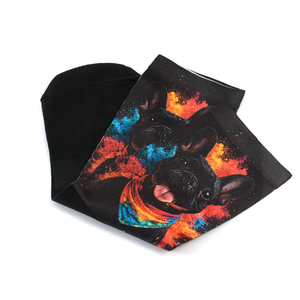 Lustige Socken „Die Abenteuer von Frenchie“