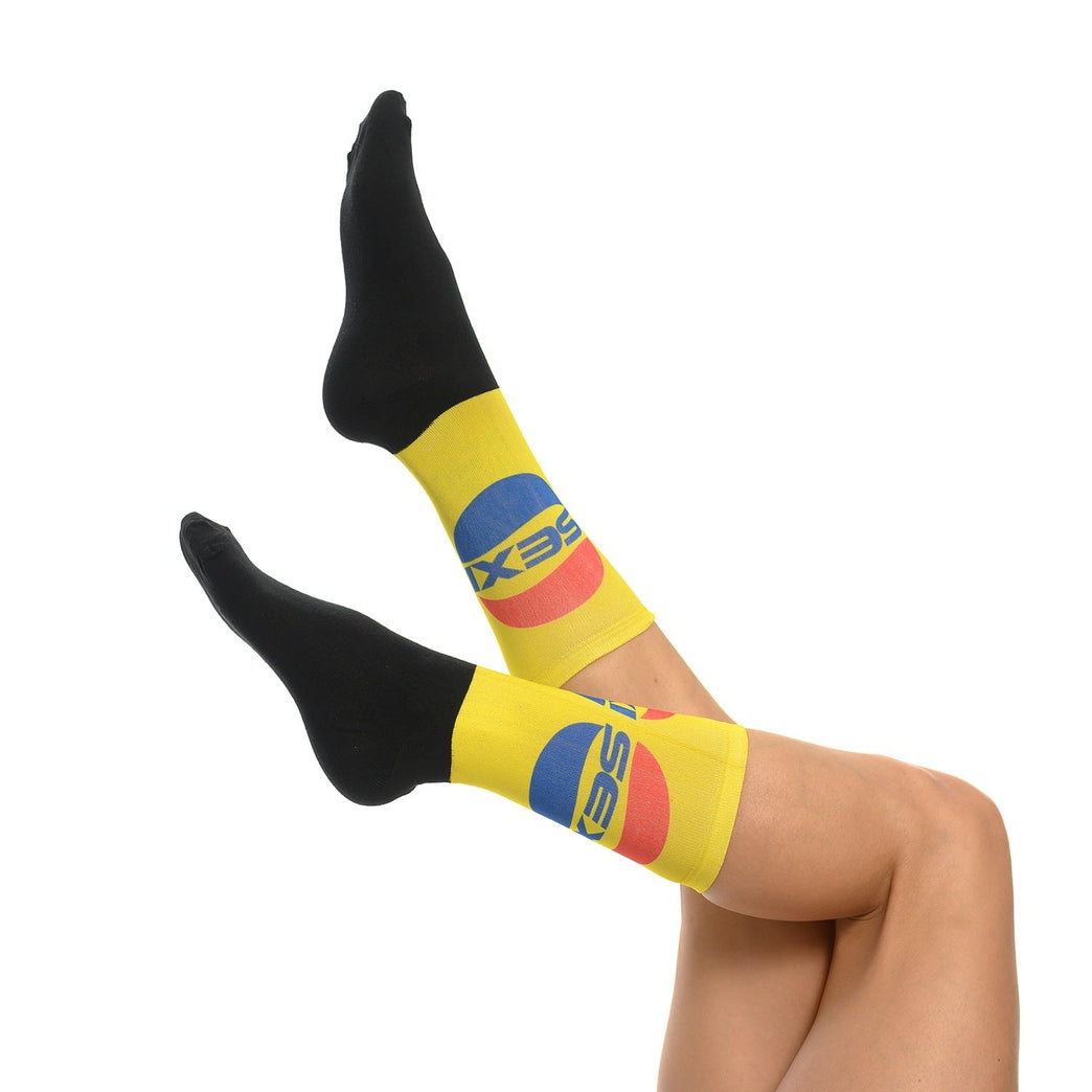 Забавни чорапи с жълт фон и логото на 'Пепси', идеални за подарък за мъже и жени - Artyshocks.bg