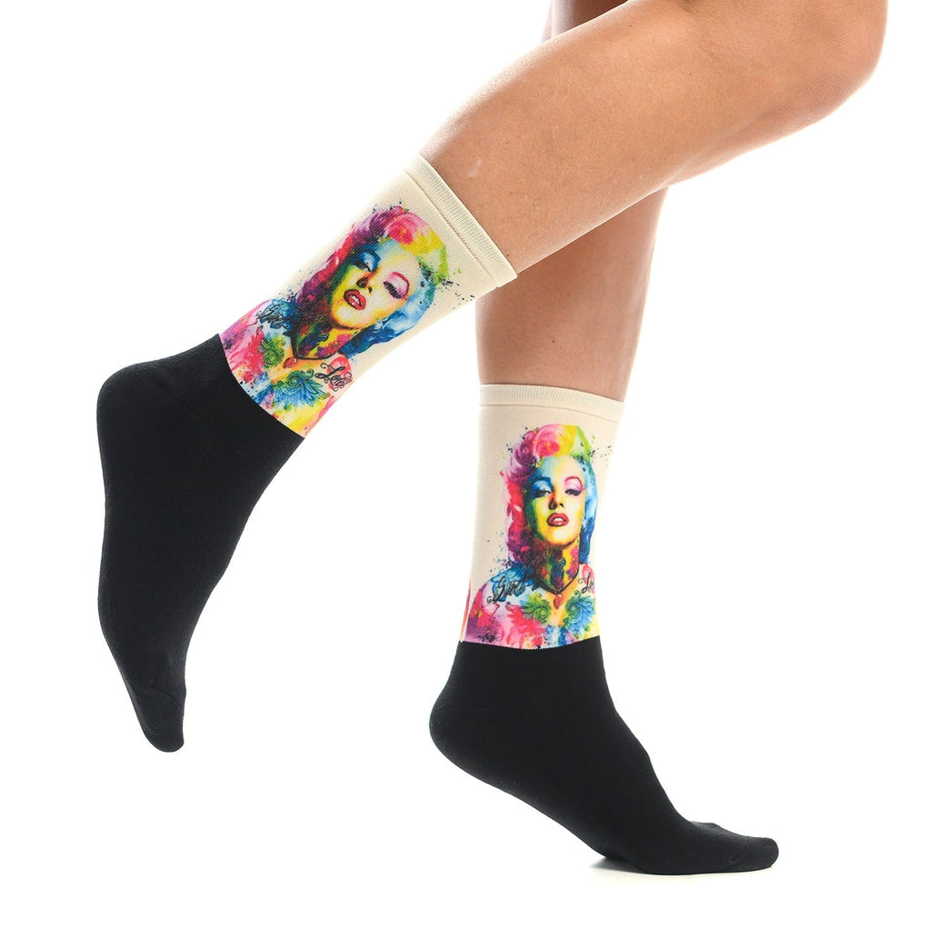 Модерни чорапи с принт на Мерилин Монро, забавни и стилни, перфектни за подарък - Artyshocks.bg