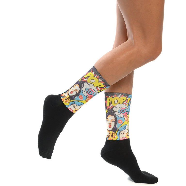 Забавни чорапи с ретро комикс принт, цветни и модерни, идеални подаръци за фенове на комикси - Artyshocks.bg