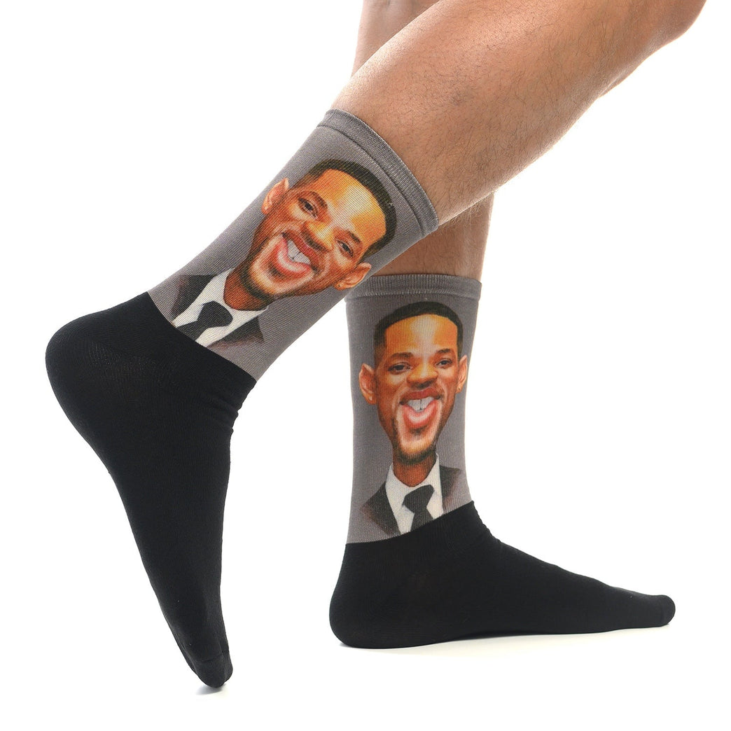 Весели памучни чорапи с карикатура на Уил Смит, идеални за подарък за фенове на поп културата в Artyshocks.bg.