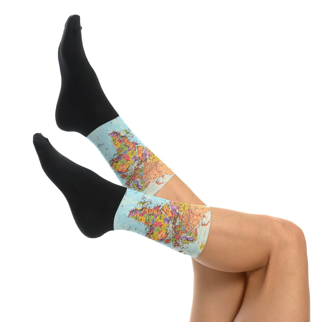 Оригинални чорапи с карта на света, удобни памучни чорапи за пътуване и география, налични в Artyshocks.bg
