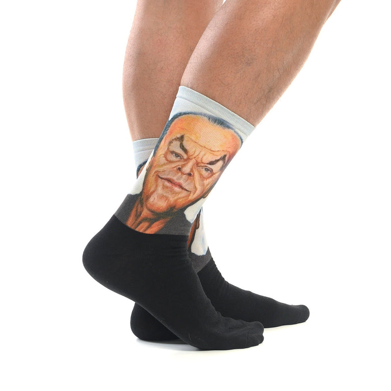 Смешни чорапи с карикатура на Джак Никълсън, модерни и удобни, идеални за подарък за феновете на киното.