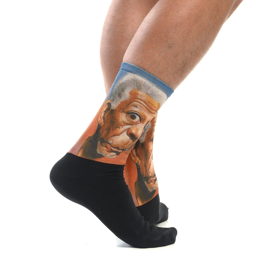 Чорапи с карикатура на Морган Фрийман, модерни и забавни, идеални за подарък за мъж или жена - Artyshocks.bg