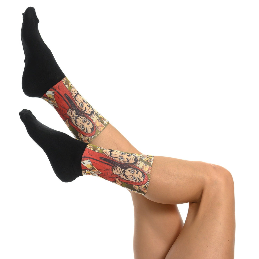 Забавни чорапи с принт на героите от Хартиената къща - уникален подарък за мъже и жени, модерни памучни чорапи.