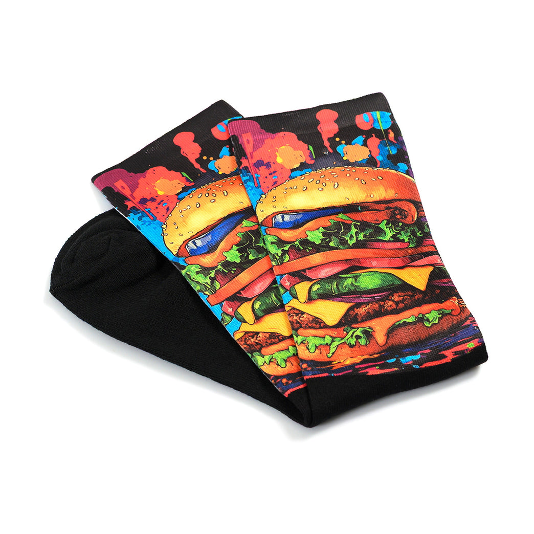 Забавни чорапи – "Burger Lover" с ярки и цветни изображения на бургер.