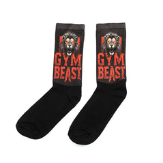 Забавни чорапи за фитнес – "Gym Beast" с илюстрация на лъв и смел надпис.